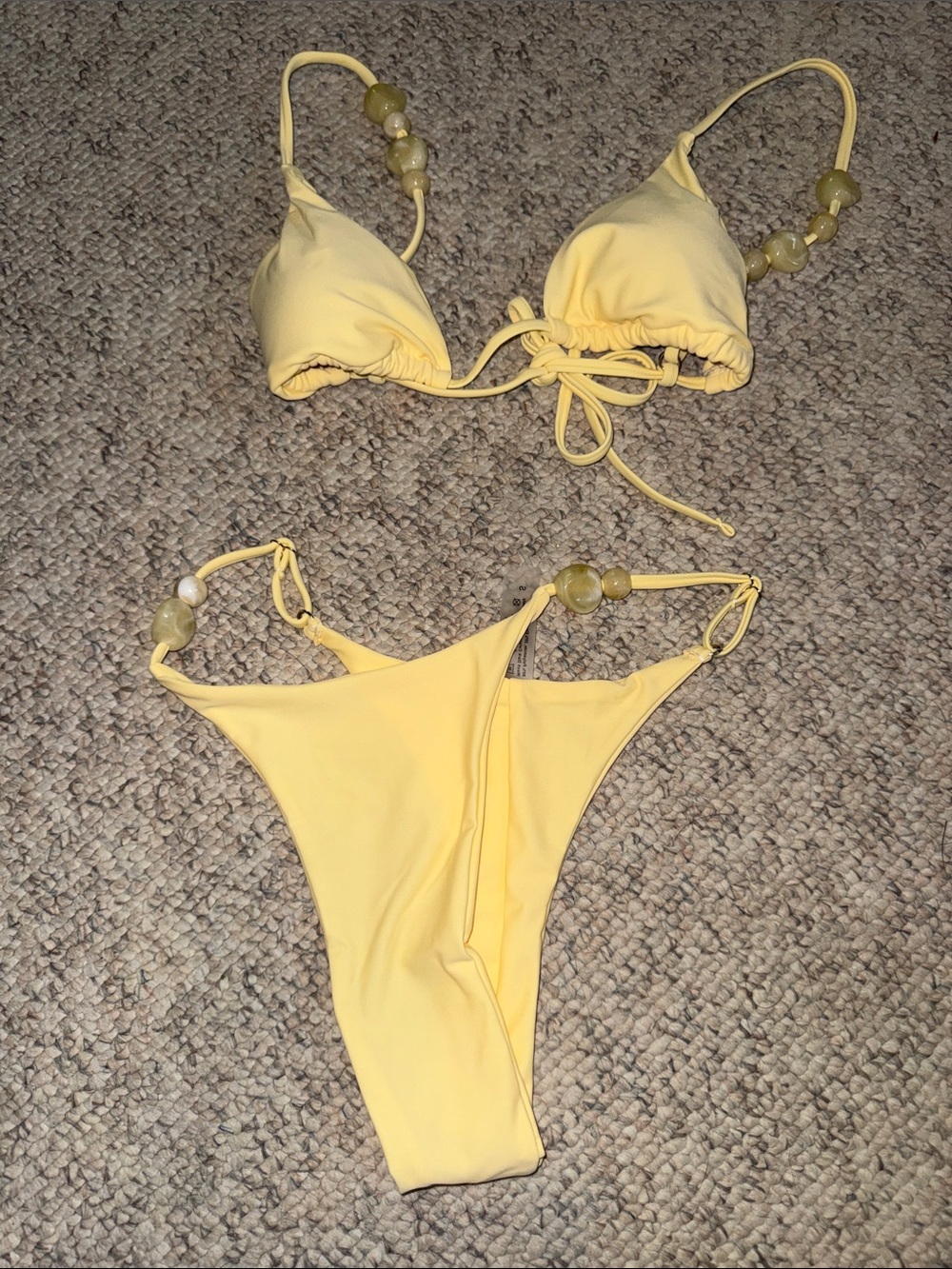 SHEIN Yellow Beaded Triangle Bikini Set
